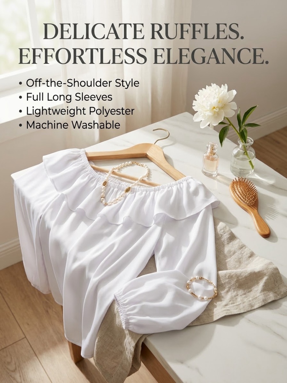 Michael Kors White Off-the-Shoulder Ruffle Chemise